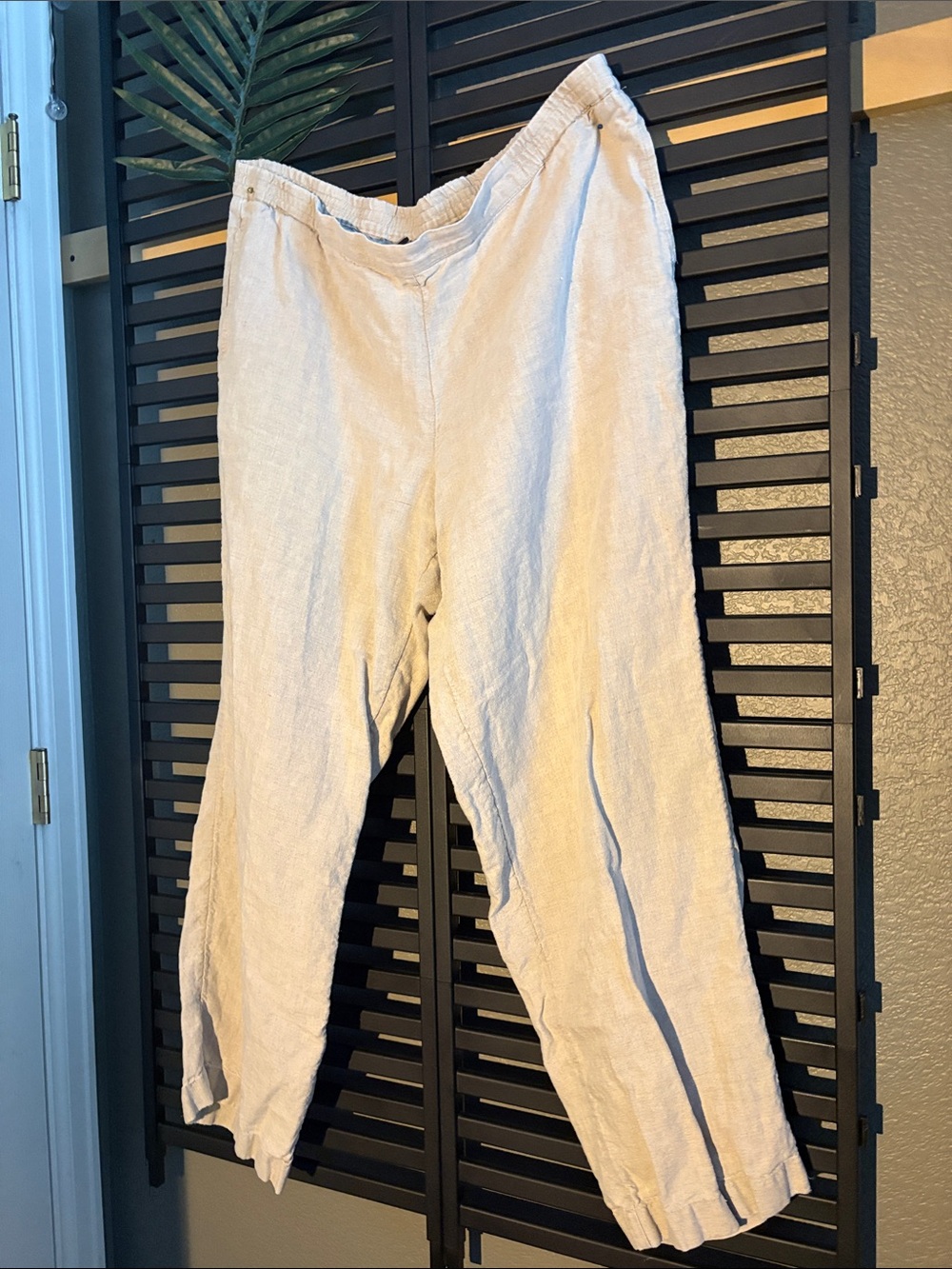 J. Jill  Cream Casual Elastic-Waist Linen Pants